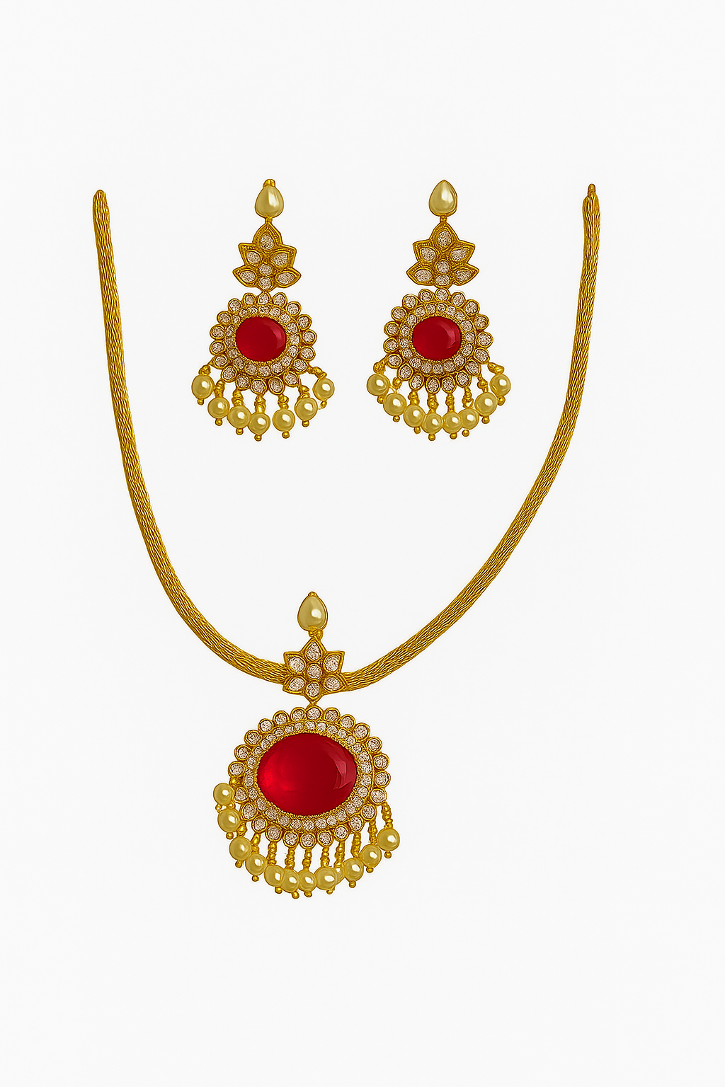 Royal Ruby Stone Necklace Set with Pearls & Diamonds